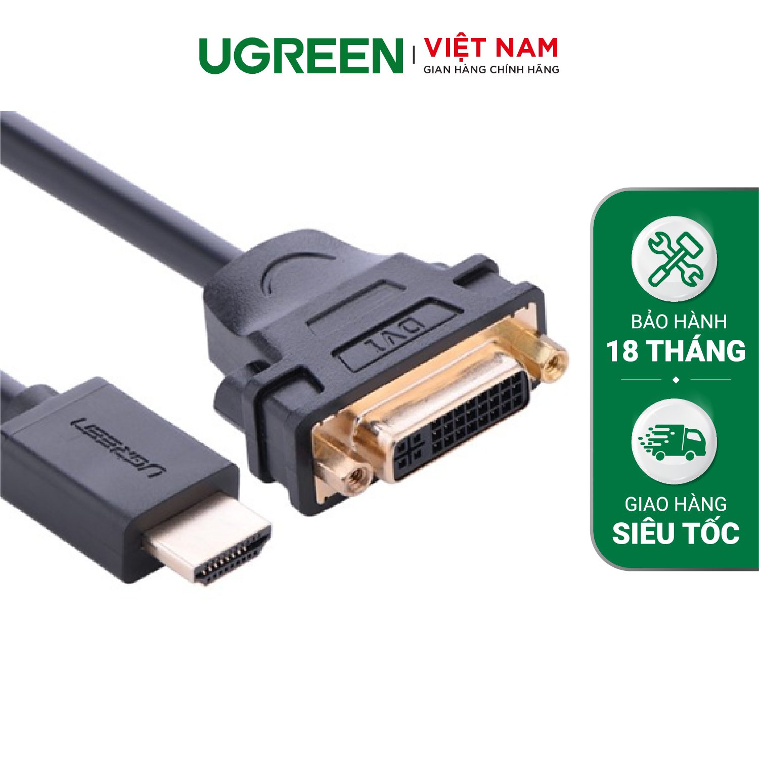 Cáp chuyển đổi HDMI đực sang DVI-I (24+5) cái dài 20Cm UGREEN 20136 (màu đen) – Ugreen Việt Nam