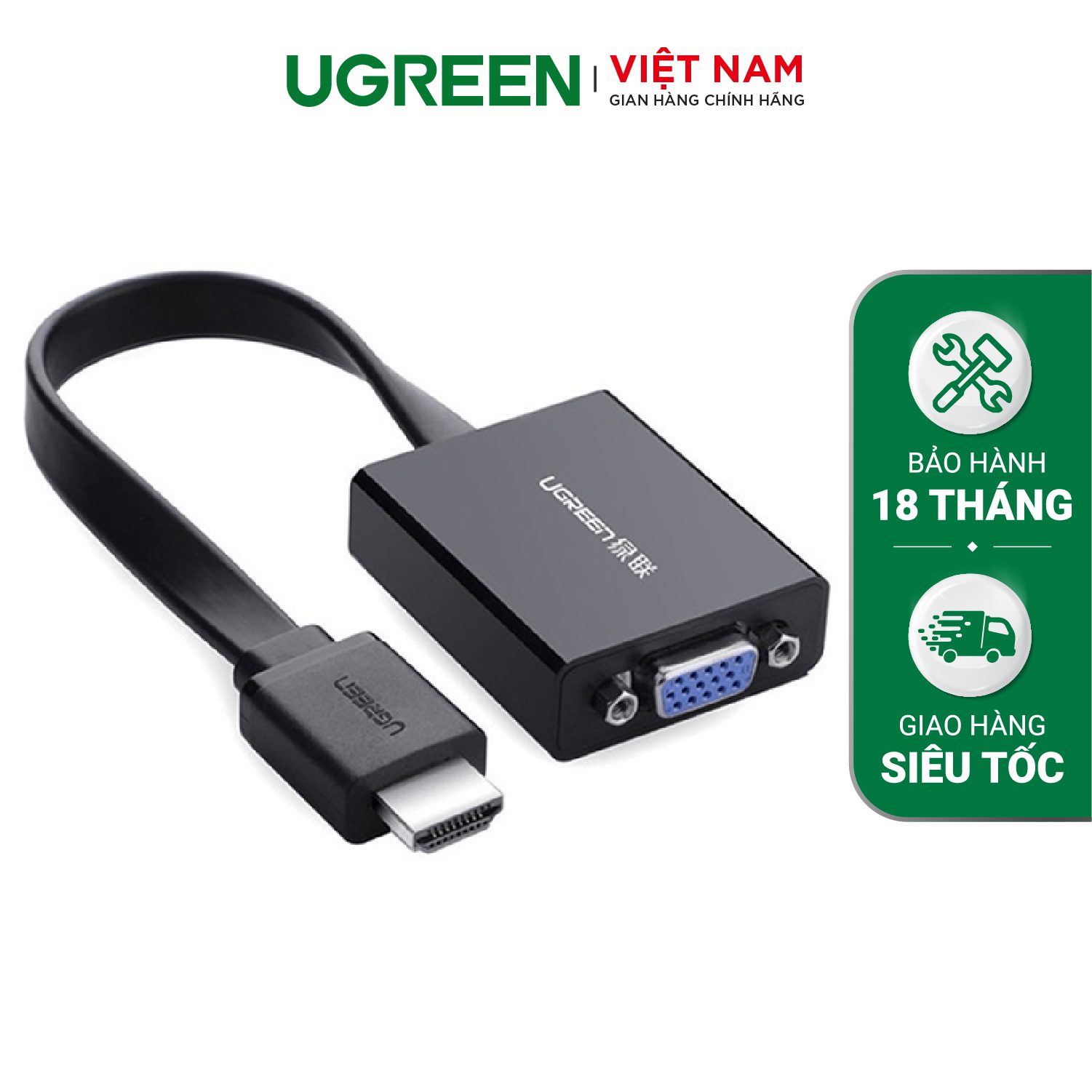 Cáp chuyển đổi HDMI sang VGA UGREEN MM103 dây dẹt tích hợp cổng Audio 3.5mm + Micro USB hỗ trợ nguồn ngoài – Ugreen Việt Nam