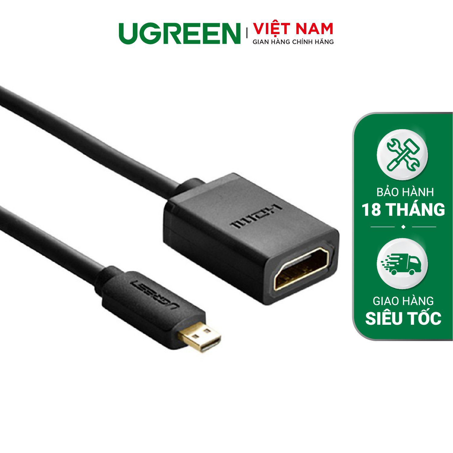 Cáp chuyển đổi micro HDMI đực sang HDMI cái dài 20cm UGREEN 20134 (màu đen). – Ugreen Việt Nam