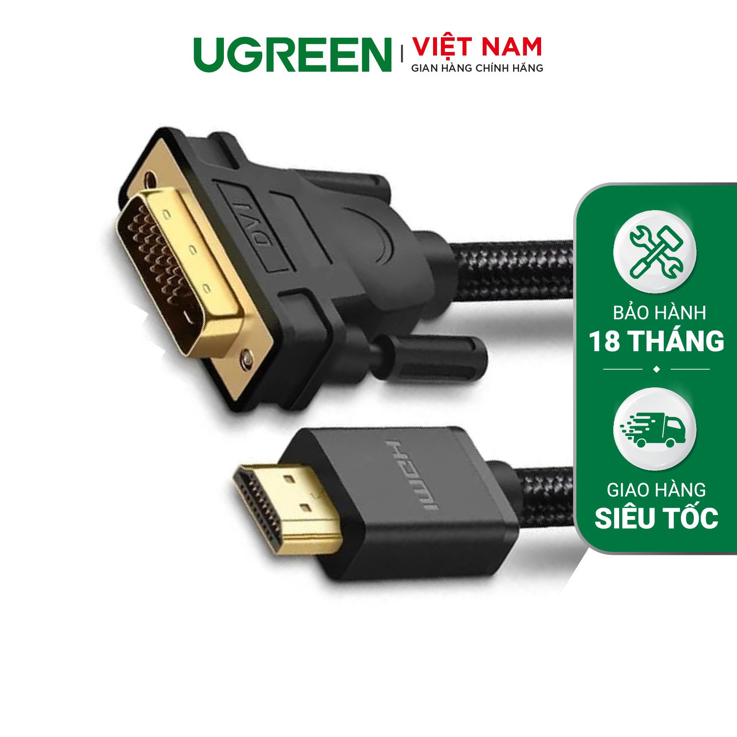 Cáp chuyển HDMI sang DVI (24+1) UGREEN HD133 - Dây bện nylon chống rối, bề mặt mạ vàng 24K – Ugreen Việt Nam
