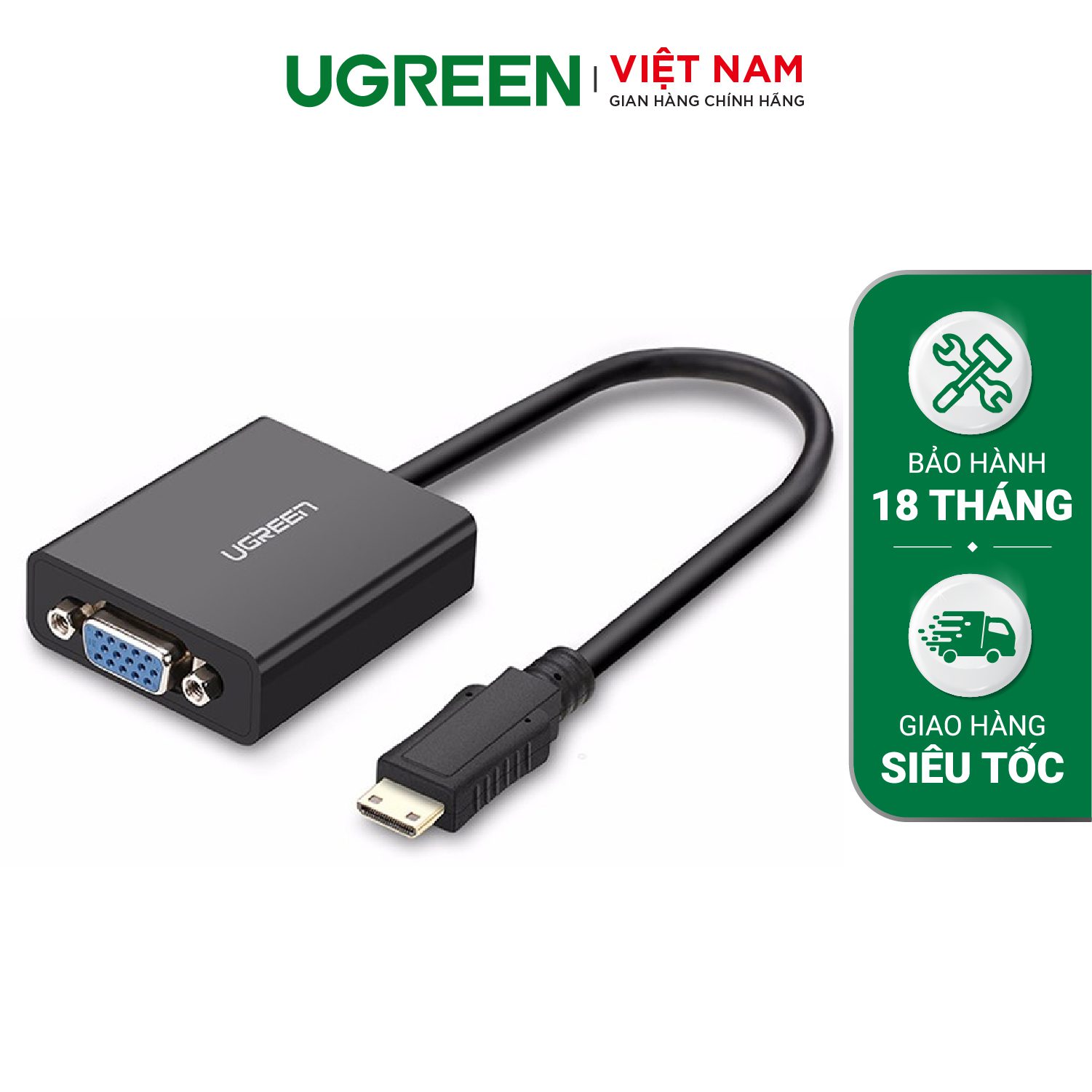 Cáp chuyển Mini HDMI sang VGA + Audio 3.5mm UGREEN MM112 - Hỗ trợ phân giải 1920*1080@60Hz - Bảo hành 18 tháng – Ugreen Việt Nam