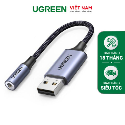 Cáp chuyển USB 2.0 to 3.5mm UGREEN 30757 (mic+loa) dây dù bọc nhôm có kèm MIC cao cấp