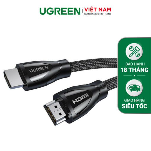 Cáp HDMI 2.1 UGREEN HD140 Hỗ trợ phân giải 8K/60Hz - Truyền tải tín hiệu không suy hao, Vỏ bện bông chống rối, độ bền cso