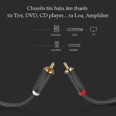 Cáp hoa sen UGREEN AV104 - 2 đầu hoa sen 2RCA đực sang 2RCA đực chuyển tín hiệu âm thanh từ Tivi DVD CD player... ra Loa Amplifier