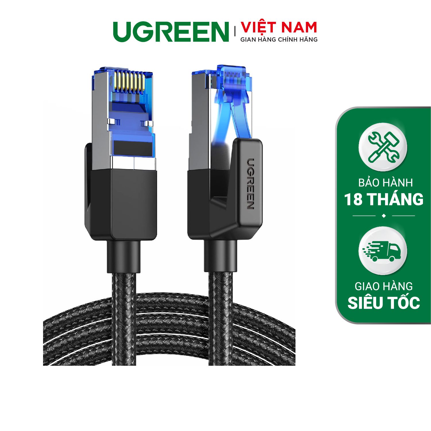 Cáp mạng Cat8 UGREEN NW121 - Tốc độ truyền dữ liệu 2000MHZ và 25Gbps - Lõi đồng nguyên chất 24AWG, đầu tiếp mạ vàng – Ugreen Việt Nam