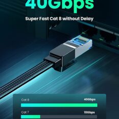 Cáp mạng Cat8 Ugreen NW190 40Gbps 2000mhz dây dẹt Nylon Braided Màu Đen NW190 Hàng chính hãng - 1m