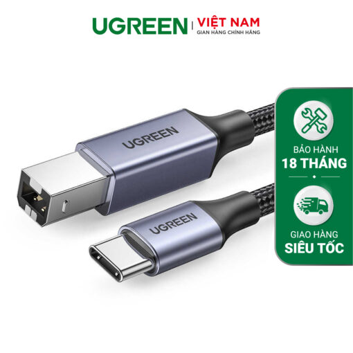 Cáp máy in Type-C sang USB B UGREEN US370 - Tốc độ truyền tải 480Mbps - Lõi đồng nguyên chất, 3 lớp bảo vệ chống nhiễu