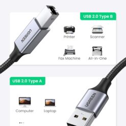 Cáp máy in USB A sang USB B UGREEN US369 - Tốc độ truyền tải 480Mbps - Sử dụng rộng rãi cho máy Fax máy in…