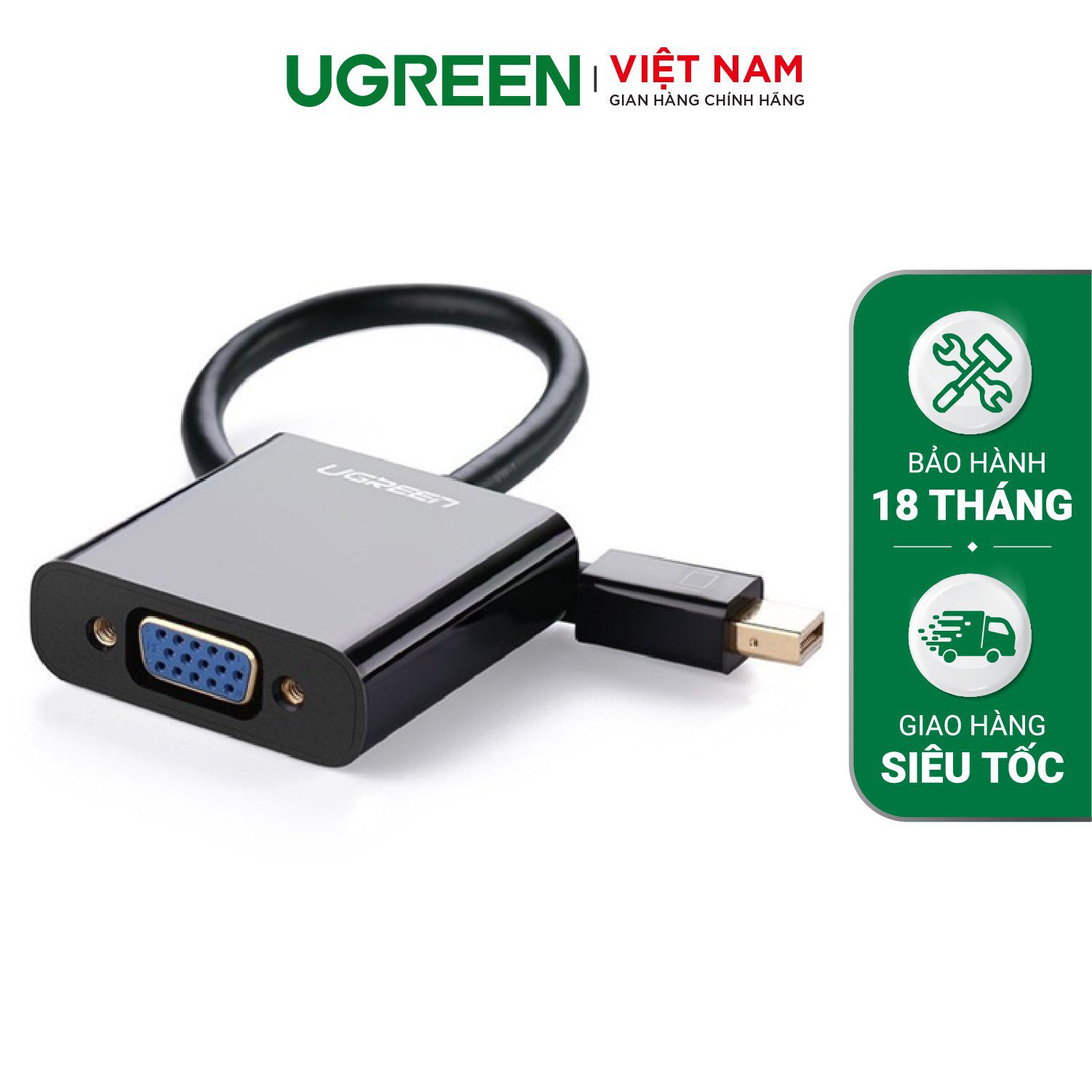 Cáp mini Display Port sang VGA 1920*1080 dài 15CM MD113 10459 (màu đen) – Ugreen Việt Nam