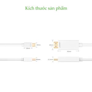 Cáp Mini DisplayPort (Thunderbolt) sang HDMI UGREEN MD101 Hỗ trợ độ phân giải 2k*4K@ dài 1.5m