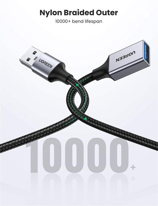 Cáp nối dài USB 3.0 UGREEN US115 - Tốc độ truyền 5Gbps - Dây bện nylon chắc chắn độ dài từ 0.5-2m - Hãng phân phối chính hãng - Bảo hành 18 tháng