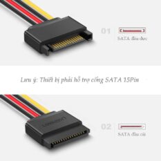 Cáp nối nguồn SATA 15Pin kết nối nguồn điện máy tính với ổ cứng Serial ATA SSD ổ đĩa quang thẻ PCI dài 20cm UGREEN US283