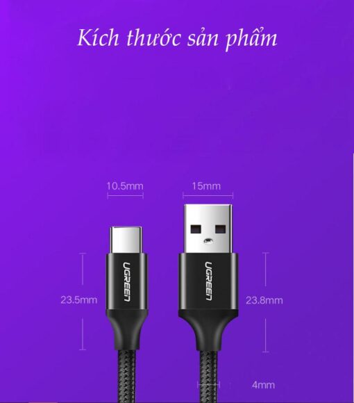 Cáp sạc nhanh Type C 40W UGREEN US279 - Sạc nhanh dòng tối đa đạt 5A, truyền tải dữ liệu tốc độ cao - Vỏ bện nylon chống rối