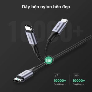 Cáp sạc nhanh 2 đầu Type C sạc nhanh PD100W UGREEN US316 12 Cáp sạc nhanh 2 đầu Type C sạc nhanh PD100W UGREEN US316