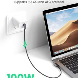 Cáp sạc nhanh Type C PD100W UGREEN US316 - Sạc nhanh cho Macbook Air / Macbook Pro / iPad Pro 2020 / Samsung / Xiaomi / PD Laptop - ghi-1m-2x90độ-70696-Type C