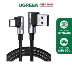 Cáp sạc nhanh type C UGREEN US176 - 2 đầu bẻ góc 90 độ, truyền dữ liệu