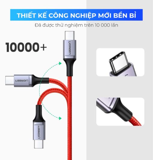 Cáp sạc nhanh Type C  UGREEN US296 - Truyền dữ liệu tốc độ cao - Sạc nhanh PD60W,dòng tối đa 3A - Dây bện nylon chống rối