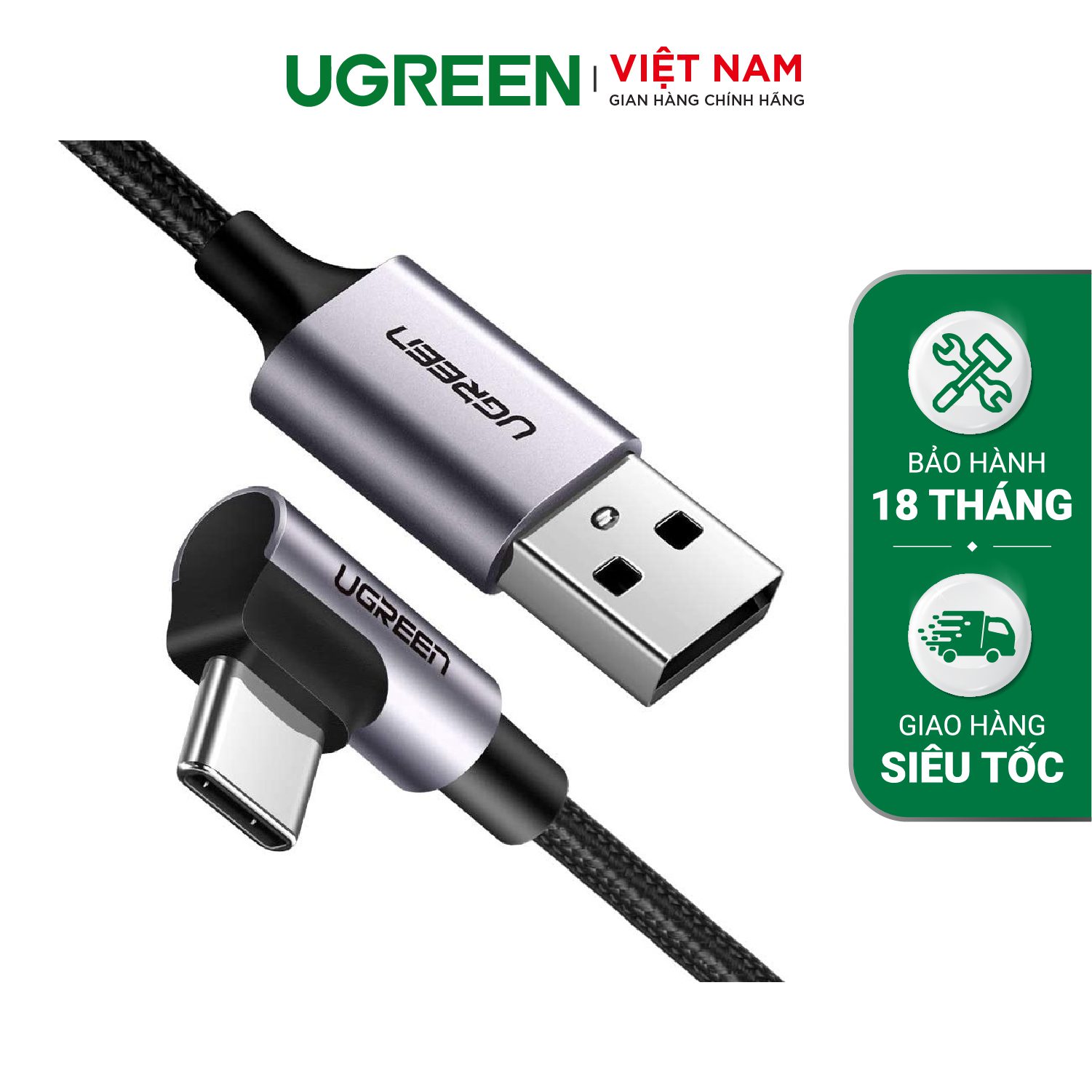 Cáp sạc nhanh type C vuông góc UGREEN vỏ bện US284 – Ugreen Việt Nam