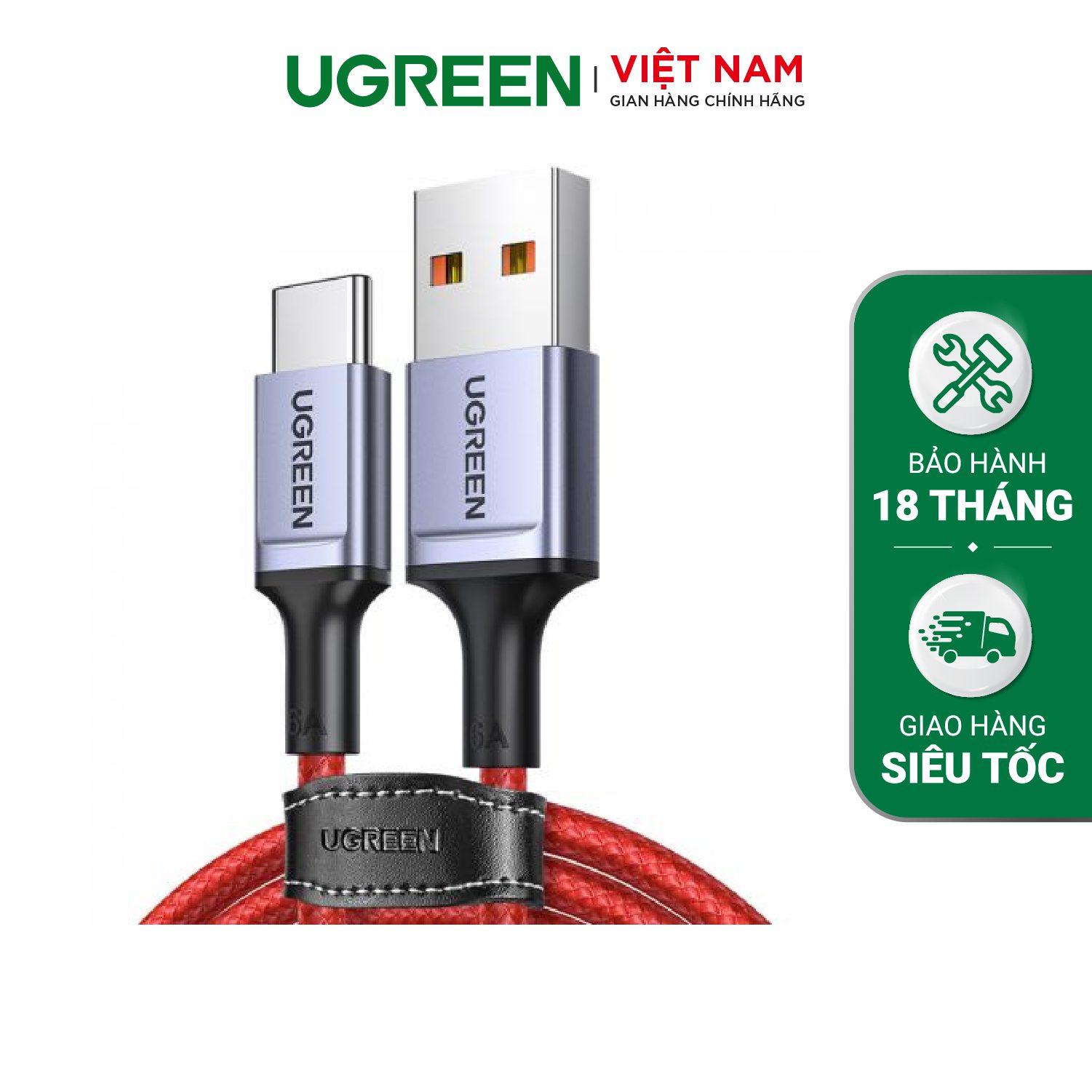 Cáp sạc, Truyền dữ liệu USB 2.0 sang Type C dài 1M 6A Màu Đỏ Ugreen 20527 US505 Hàng phân phối chính hãng – Ugreen Việt Nam