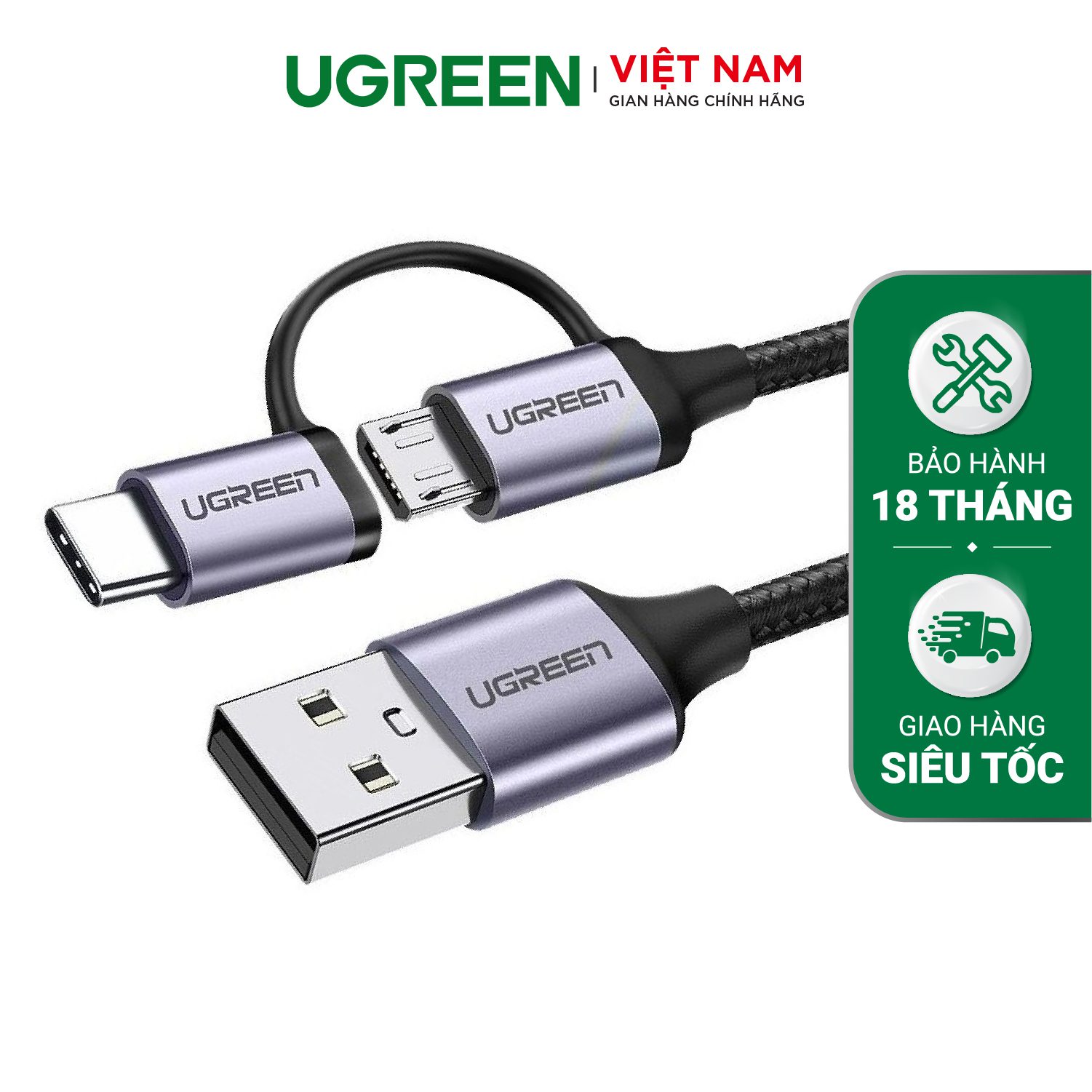 Cáp sạc và truyền dữ liệu 2 trong 1 UGREEN US177 - USB2.0 sang (Micro USB + Đầu chuyển Type C) - Tương thích rộng – Ugreen Việt Nam