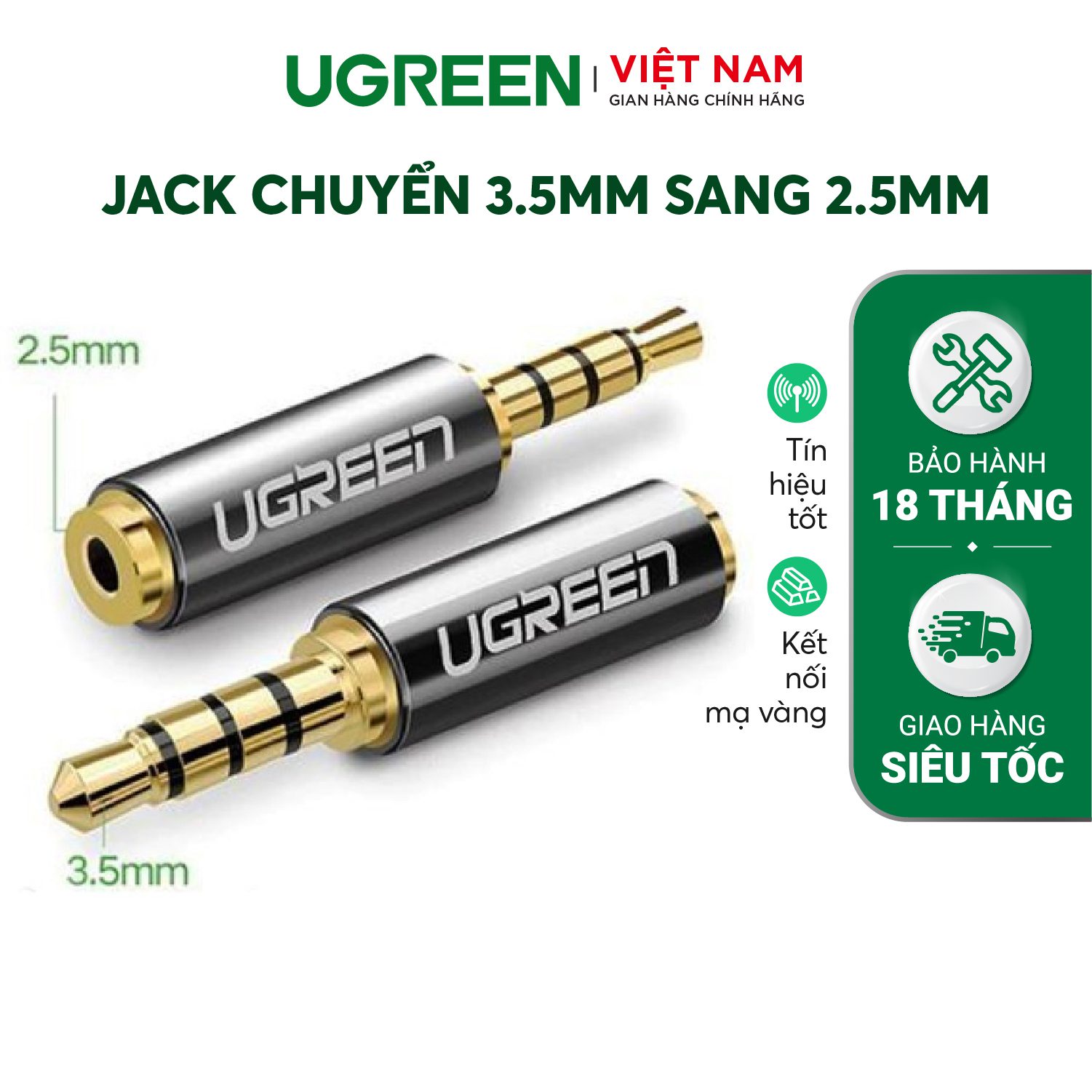Đầu chuyển đổi 3.5mm đực sang 2.5mm cái dài 25mm UGREEN 20502 – Ugreen Việt Nam