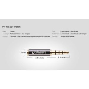 Đầu chuyển đổi 3.5mm đực sang 2.5mm cái dài 25mm UGREEN 20502 8 Đầu chuyển đổi 3.5mm đực sang 2.5mm cái dài 25mm UGREEN 20502