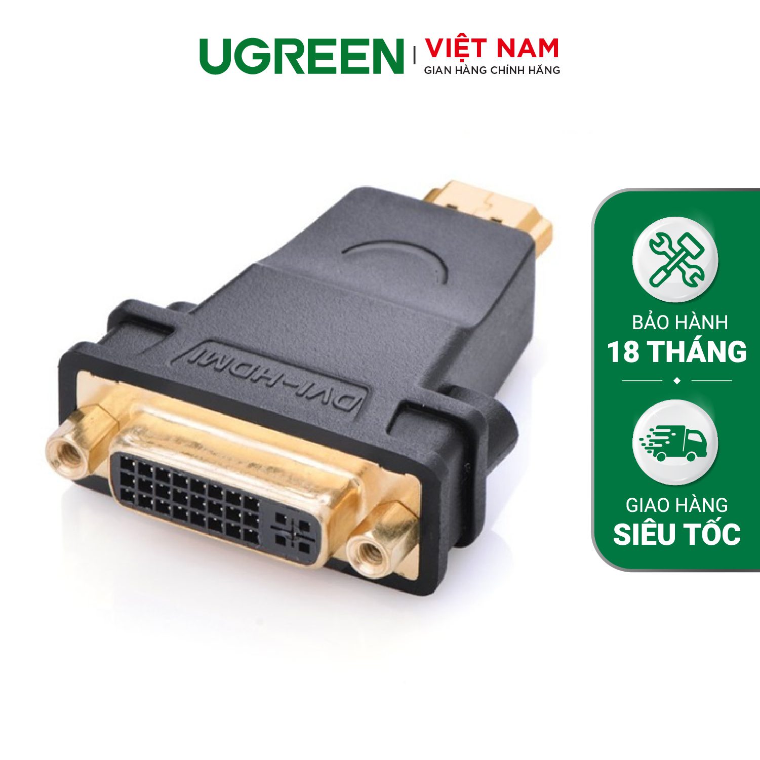 Đầu chuyển đổi HDMI đực sang DVI-I (24+5) cái mạ vàng cao cấp UGREEN 20123 (đen) – Ugreen Việt Nam