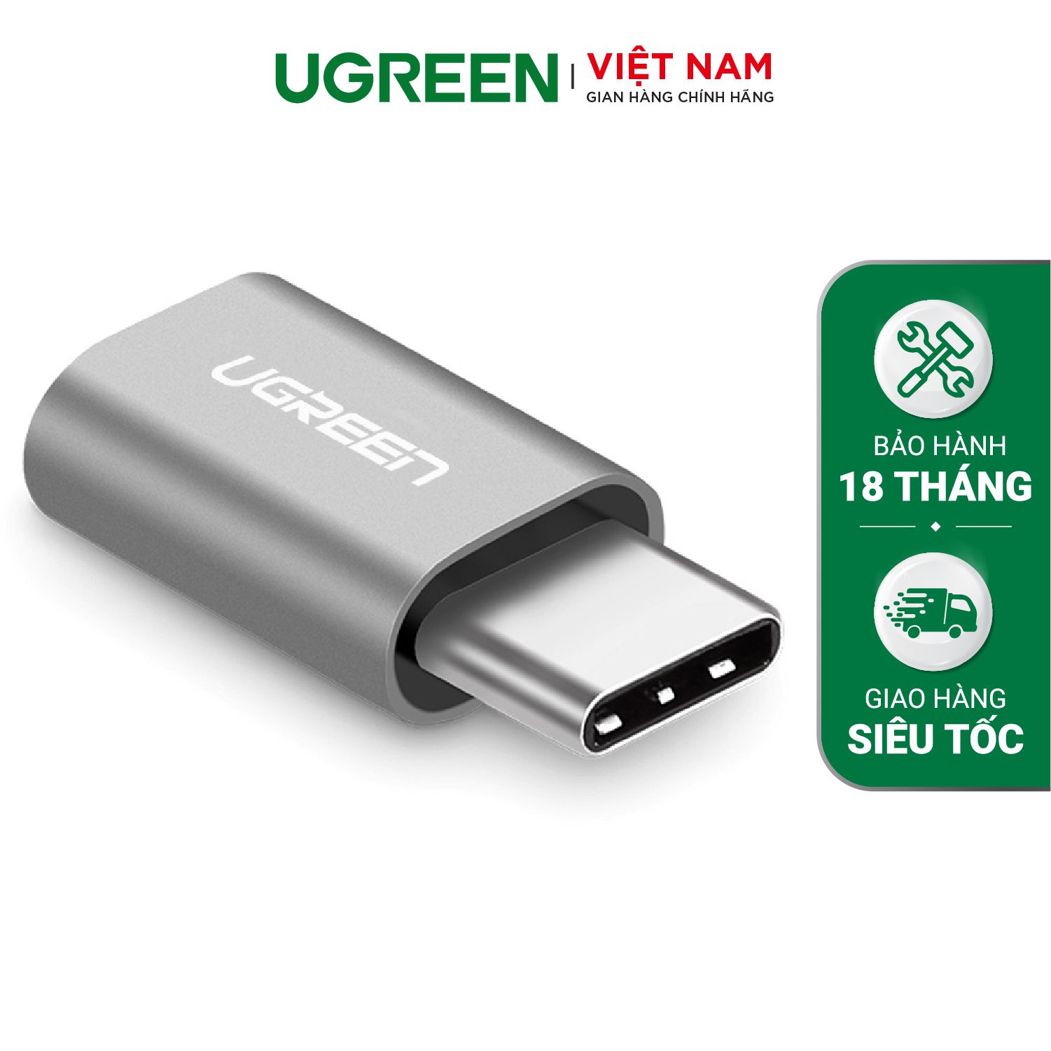 Đầu chuyển Micro USB cái sang USB-Type C đực vỏ nhôm UGREEN US189 – Ugreen Việt Nam