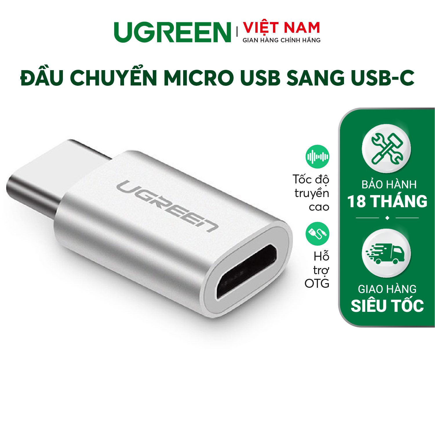Đầu chuyển Micro USB sang USB type C hỗ trợ chức năng OTG cho One plus 6 5 Xiaomi mi 8 Huawei.. UGREEN US157 – Ugreen Việt Nam