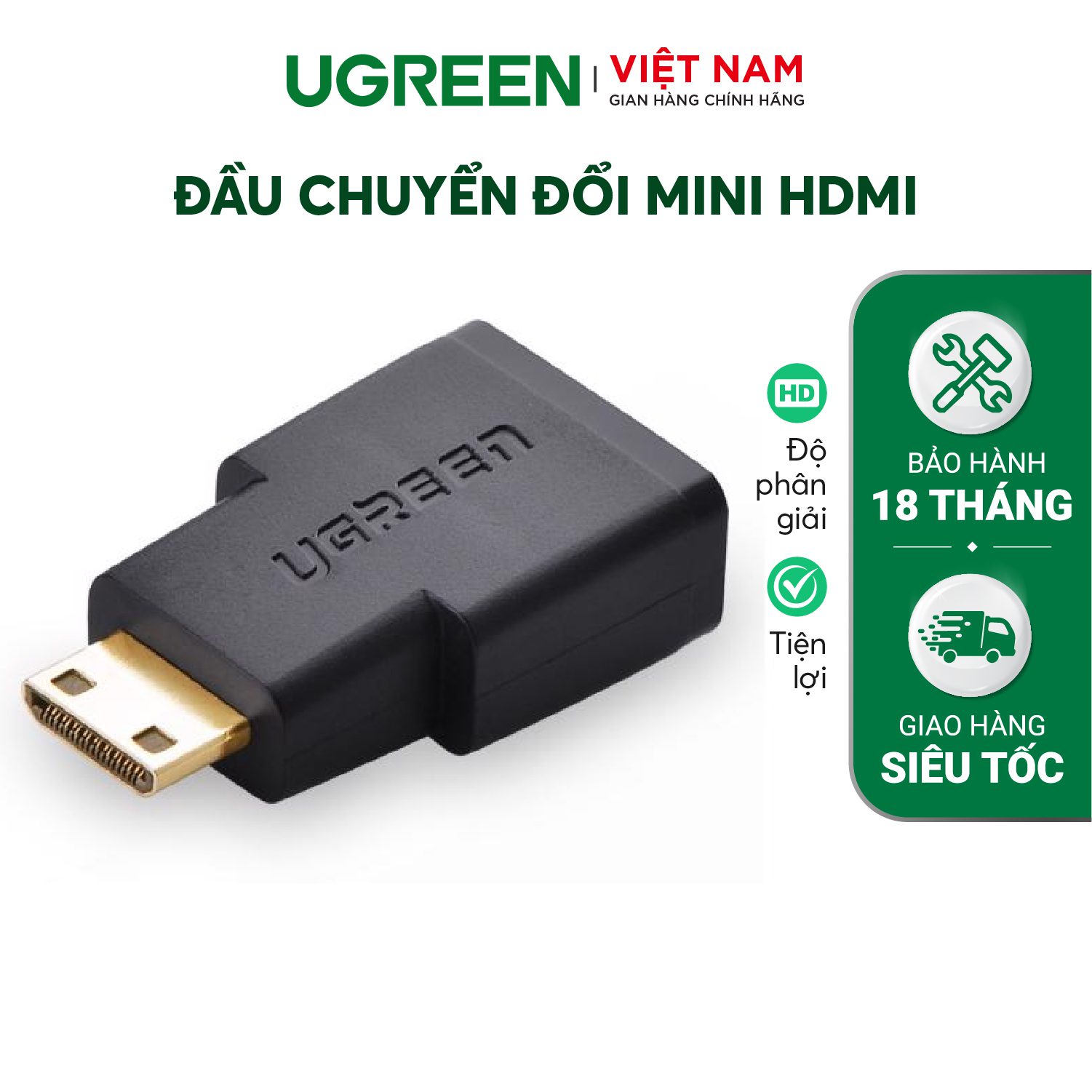 Đầu chuyển Mini HDMI male sang HDMI female dài 25mm UGREEN 20101. – Ugreen Việt Nam
