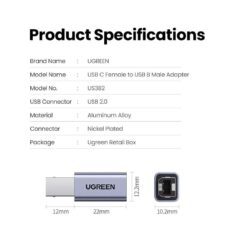 Đầu chuyển Type C sang cổng máy in USB B UGREEN US382 - Tốc độ truyền 480Mbs