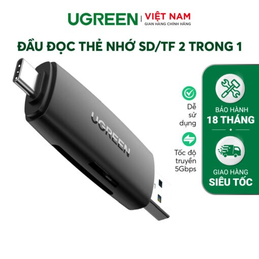 dau doc the nho sd tf 2 trong 1 ugreen 80191 usb a type c ​ toc do truyen 5gbps kha nang tuong thich rong