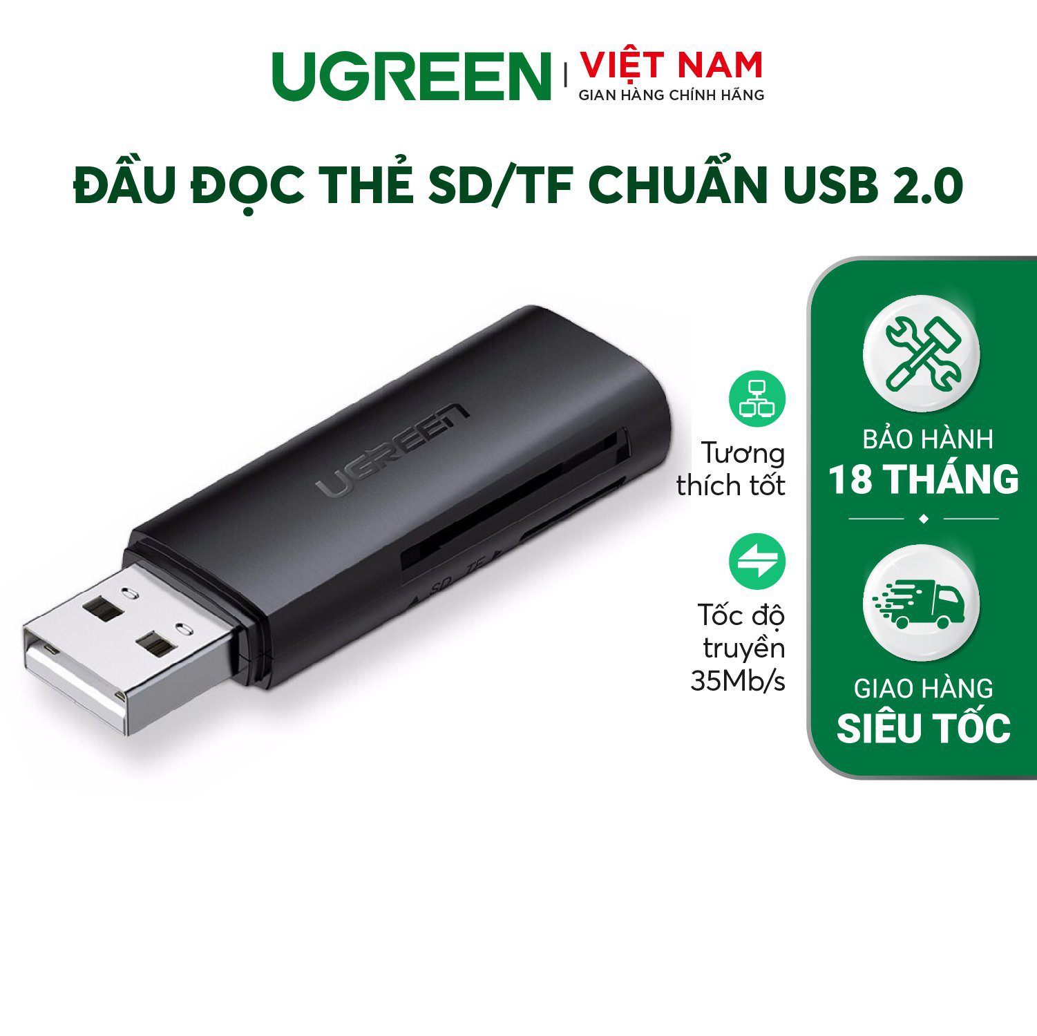 Đầu đọc thẻ nhớ UGREEN CM264 Đọc thẻ SD/TF chuẩn USB 2.0 - Tốc độ truyền 480Mbps Hỗ trợ tối đa lên đến 512GB – Ugreen Việt Nam