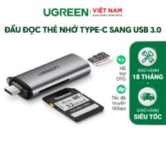 Đầu đọc thẻ Type C UGREEN CM184 -  2 khe thẻ cắm SD và TF.- Hỗ trợ chức năng OTG UGREEN CM184 CM185