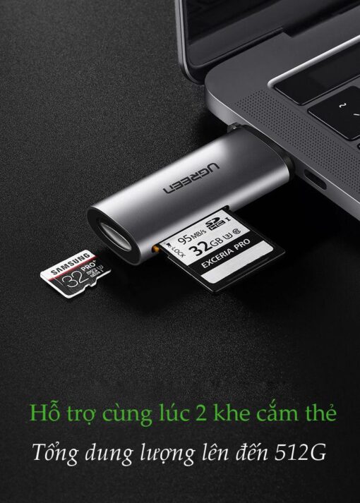 Đầu đọc thẻ Type C UGREEN CM184 - 2 khe thẻ cắm SD và TF.- Hỗ trợ chức năng OTG UGREEN CM184 CM185