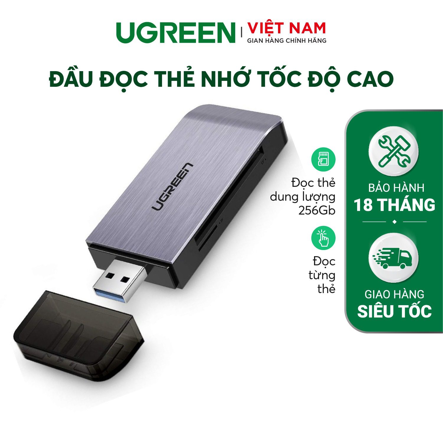 Đầu đọc thẻ UGREEN CM180 Tốc độ cao đa năng hỗ trợ thẻ SD/TF/CF/MS đọc cùng lúc 4 thẻ - Hỗ trợ đọc thẻ 256GB – Ugreen Việt Nam