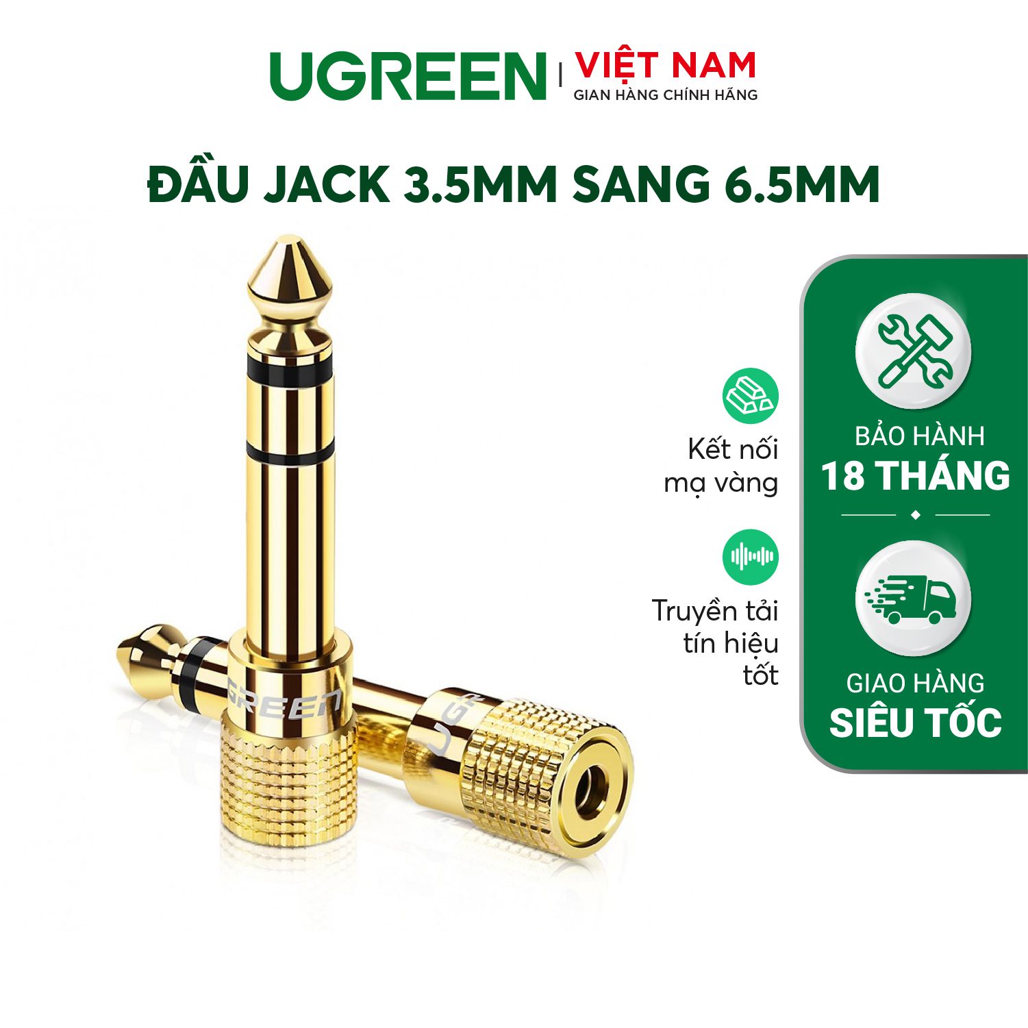 Đầu jack chuyển đổi âm thanh từ cổng 3.5mm cái sang cổng 6.5mm đực chính hãng UGREEN 20503 – Ugreen Việt Nam