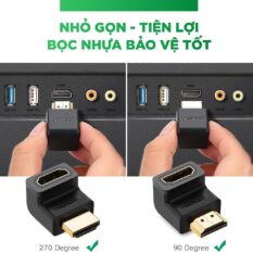 Đầu nối cổng HDMI male sang HDMI female vuông góc 90 độ BẺ XUỐNG UGREEN 20109 Hàng phân phối chính hãng - Bảo hành 18 tháng