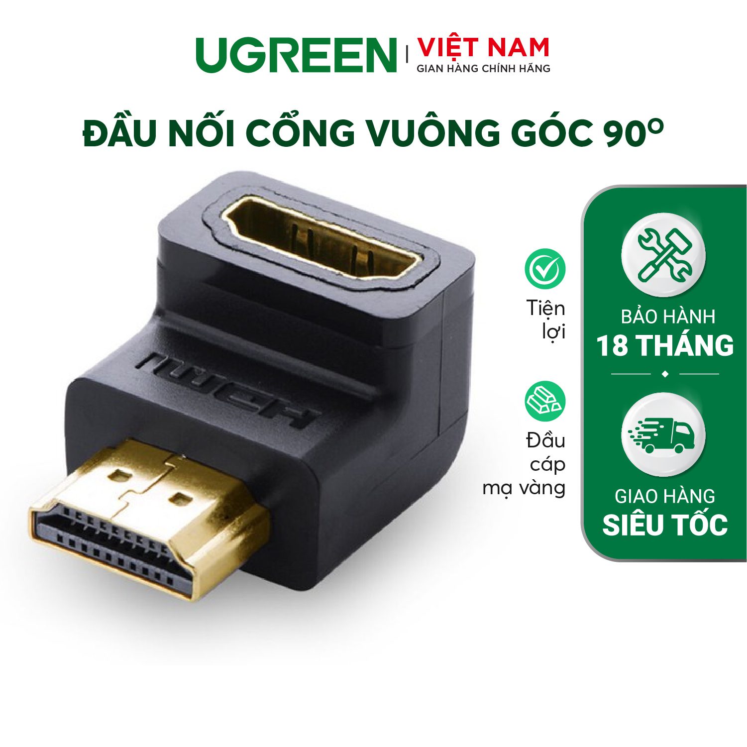 Đầu nối cổng HDMI male sang HDMI female vuông góc 90 độ BẺ XUỐNG UGREEN 20109 Hàng phân phối chính hãng - Bảo hành 18 tháng – Ugreen Việt Nam