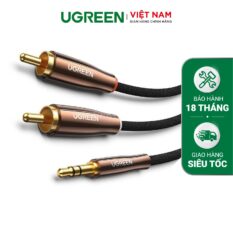 Dây âm thanh 3.5mm sang 2 đầu RCA UGREEN AV170 - Đầu cắm mạ kim loại chống mài mòn, tăng khả năng tiếp xúc - Dây bện nylon chống rối