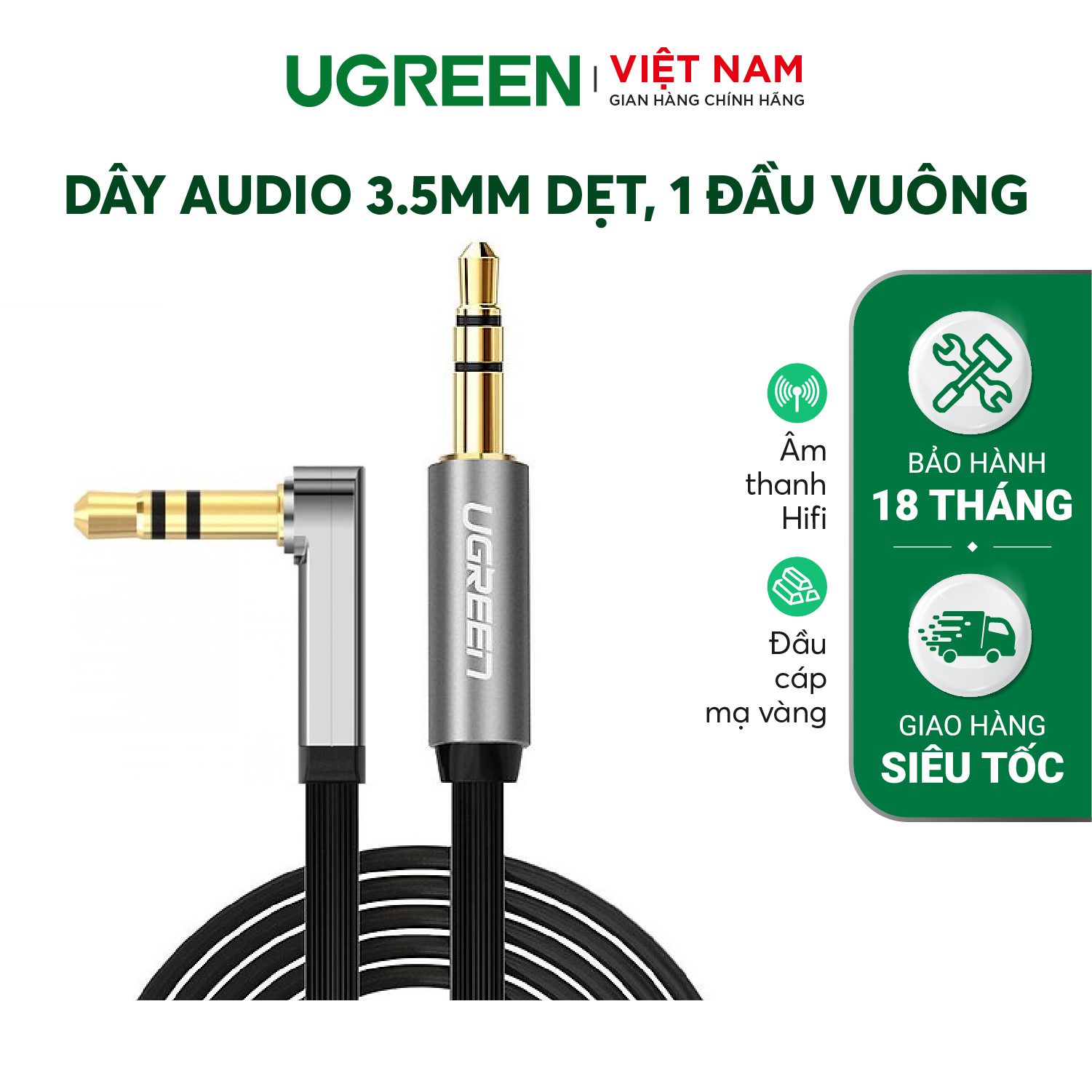 Dây Audio 3.5mm dẹt 1 đầu vuông 90 TPE UGREEN AV119 – Ugreen Việt Nam