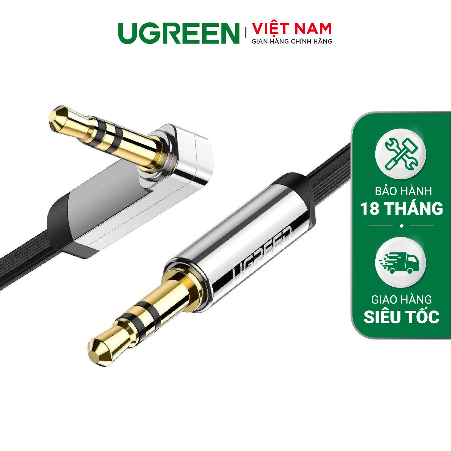 Dây Audio 3.5mm dẹt, mạ vàng 1 đầu vuông 90 dài 1.5m UGREEN AV119 10598 – Ugreen Việt Nam