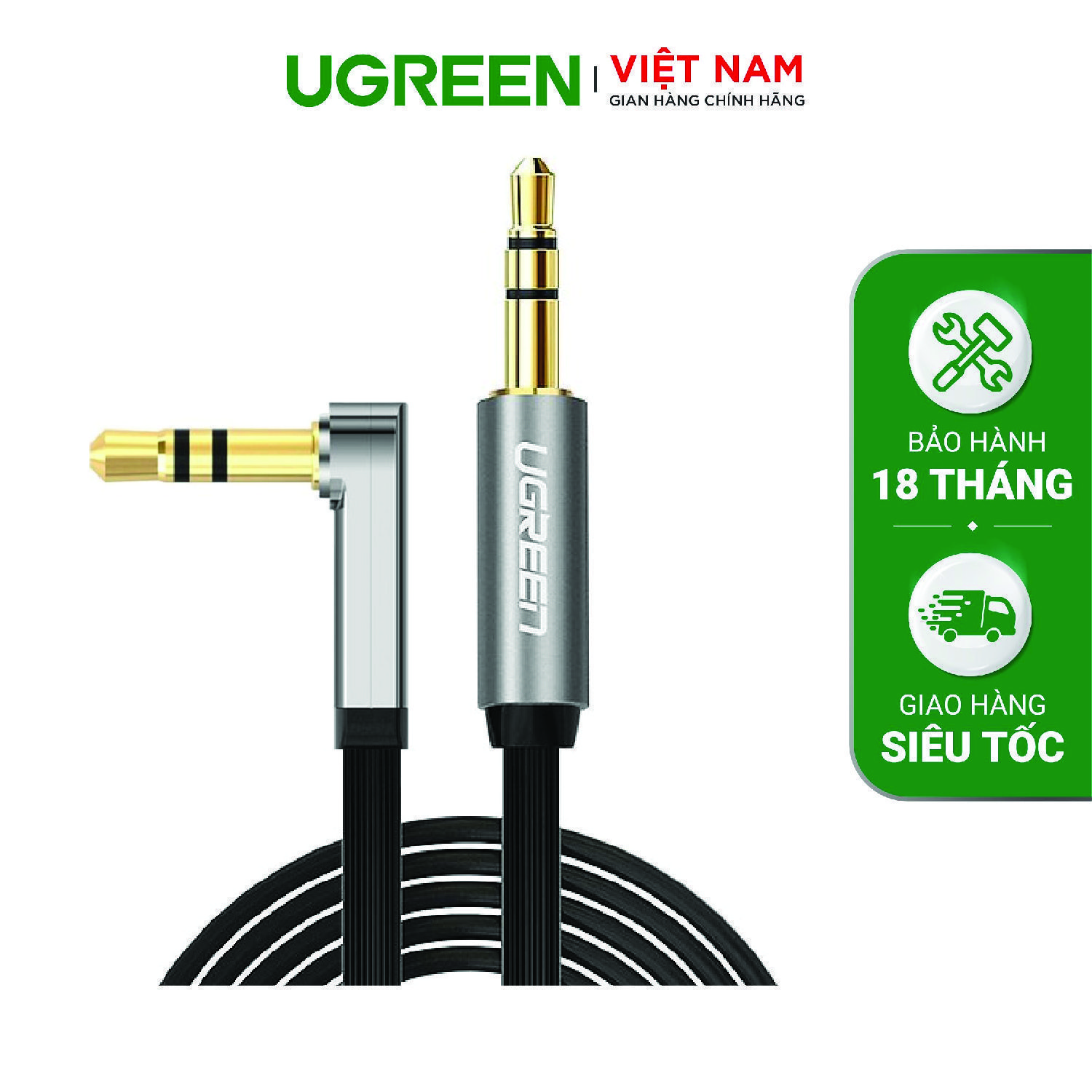 Dây Audio 3.5mm dẹt, mạ vàng 1 đầu vuông 90 dài 1.5m UGREEN AV119 10598 – Ugreen Việt Nam