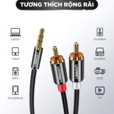 Dây Audio 3.5mm ra 2 đầu RCA (Hoa sen) dài 1M UGREEN AV116 10749