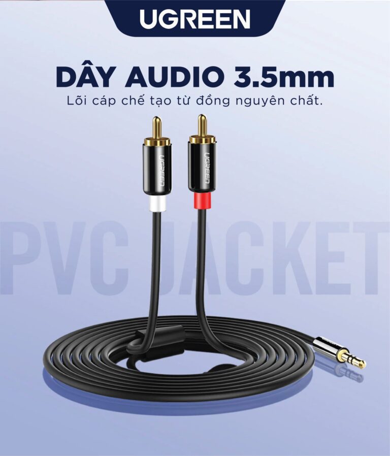 Dây Audio 3.5mm ra 2 đầu RCA (Hoa sen) dài 1M UGREEN AV116 10749