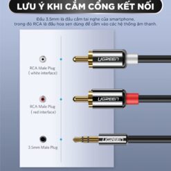 Dây Audio 3.5mm ra 2 đầu RCA (Hoa sen) dài 1M UGREEN AV116 10749