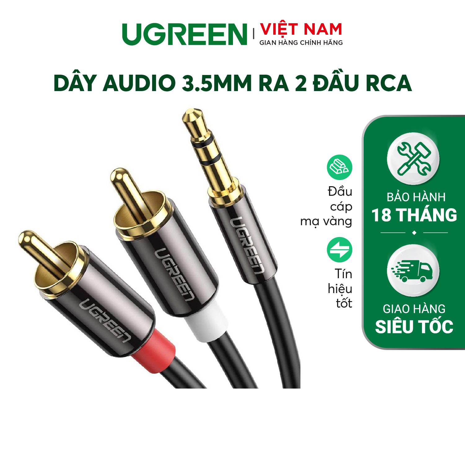 Dây Audio 3.5mm ra 2 đầu RCA (Hoa sen) dài 1M UGREEN AV116 10749 – Ugreen Việt Nam