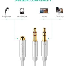 Dây Audio chuyển tai nghe 3.5mm đầu cái sang 2 đầu Mic và Tai nghe đầu đực mạ vàng dài 20CM UGREEN AV140