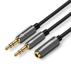 Dây Audio chuyển tai nghe 3.5mm đầu cái sang 2 đầu Mic và Tai nghe đầu đực mạ vàng dài 20CM UGREEN AV140