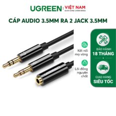 Dây Audio chuyển tai nghe 3.5mm đầu cái sang 2 đầu Mic và Tai nghe đầu đực mạ vàng dài 20CM UGREEN AV140